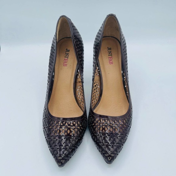 Esther Laser Cut Brown Pointy Toe Heels - Picture 6 of 11